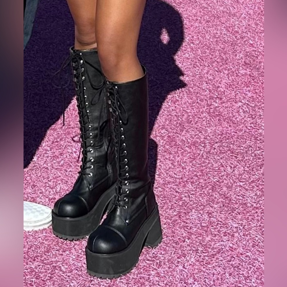 Demonia lace up platform knee high boots / goth punk